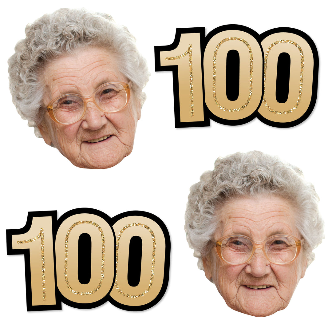 Custom 100th birthday fun face and number cutout set