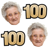 Custom 100th birthday fun face and number cutout set