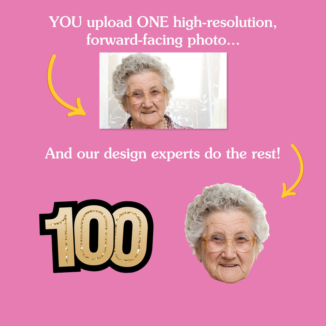 100th birthday face cutouts personalized from one uploaded photo for straws