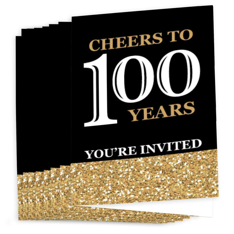 Adult 100th Birthday - Gold - Birthday Party Fill In Invitations - 8 ct