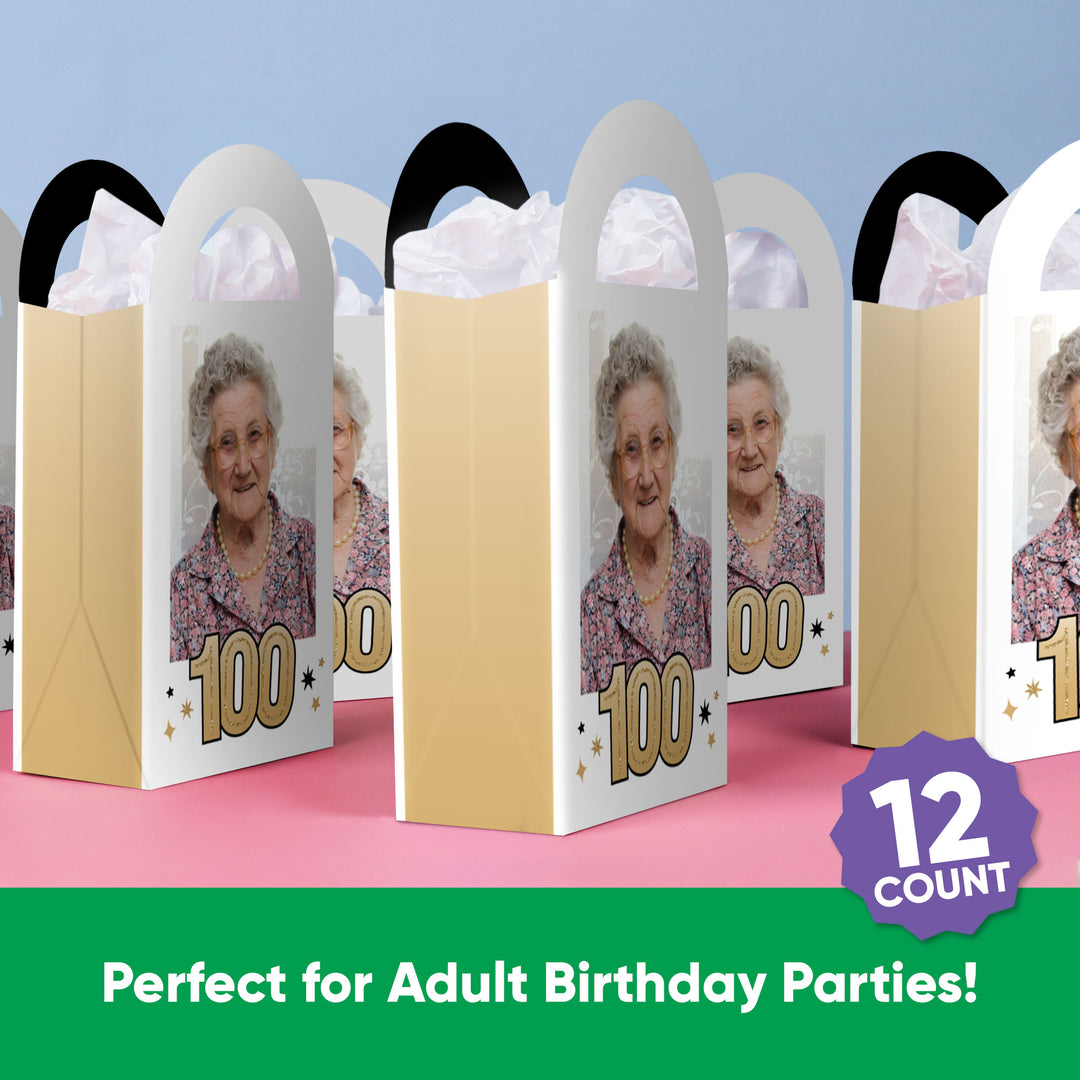 Custom Photo 100th Birthday Paper Favor Bags - 12 Ct