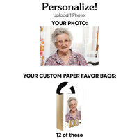 Custom Photo 100th Birthday Paper Favor Bags - 12 Ct