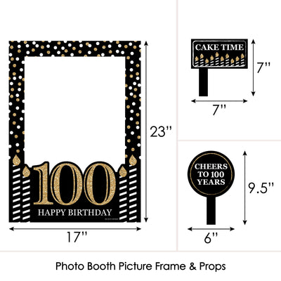 Adult 100th Birthday - Gold - Birthday Party Selfie Photo Booth Picture Frame & Props - Printed on Sturdy Material