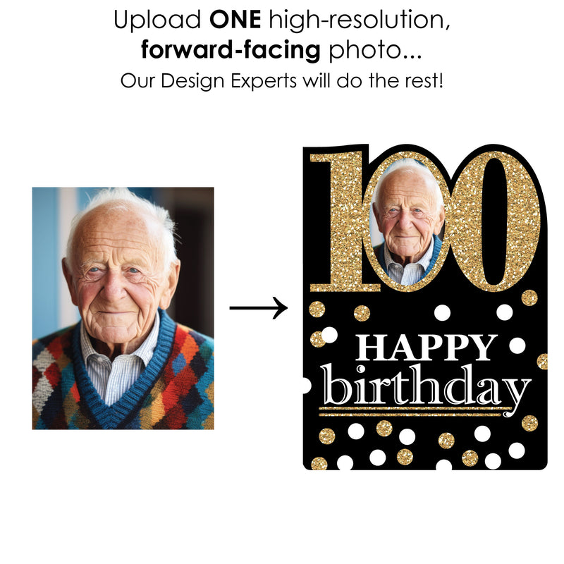 Adult 100th Birthday - Gold - Happy Birthday Giant Greeting Card - Personalized Photo Jumborific Card - 16.5 x 22 inches