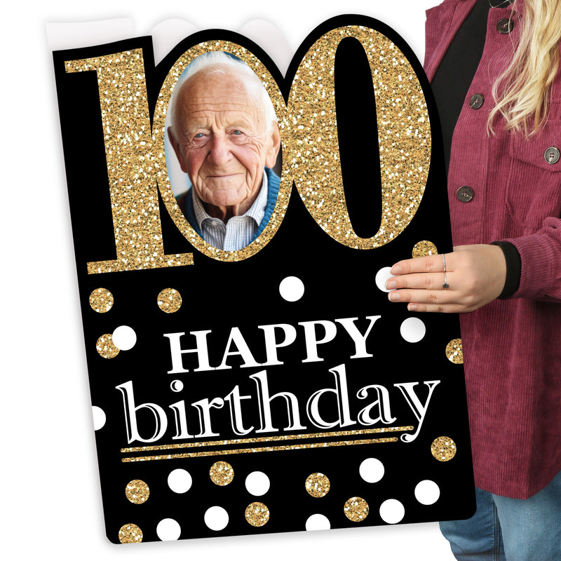 Adult 100th Birthday - Gold - Happy Birthday Giant Greeting Card - Personalized Photo Jumborific Card - 16.5 x 22 inches