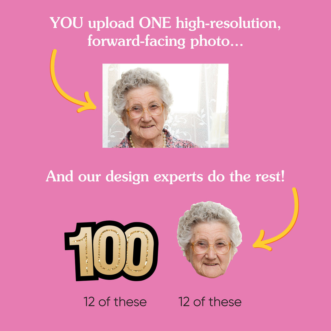 Custom Fun Face 100th Birthday Treat Picks - 24 Ct