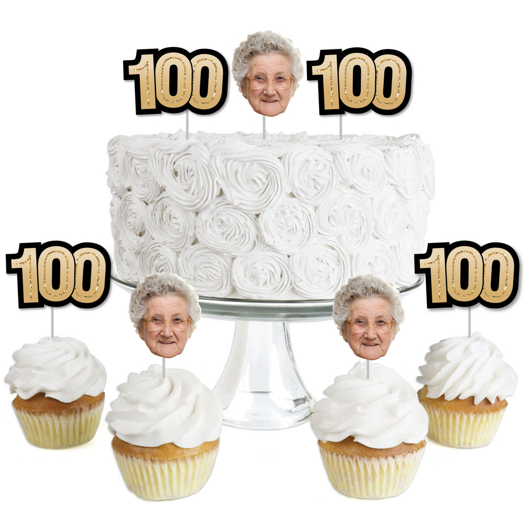 Custom Fun Face 100th Birthday Treat Picks - 24 Ct
