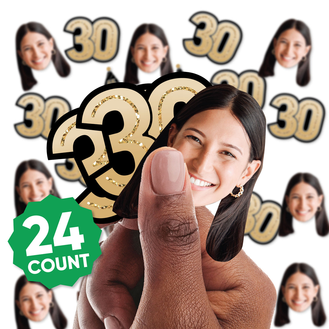 30th birthday mini face and number shapes shown in hand