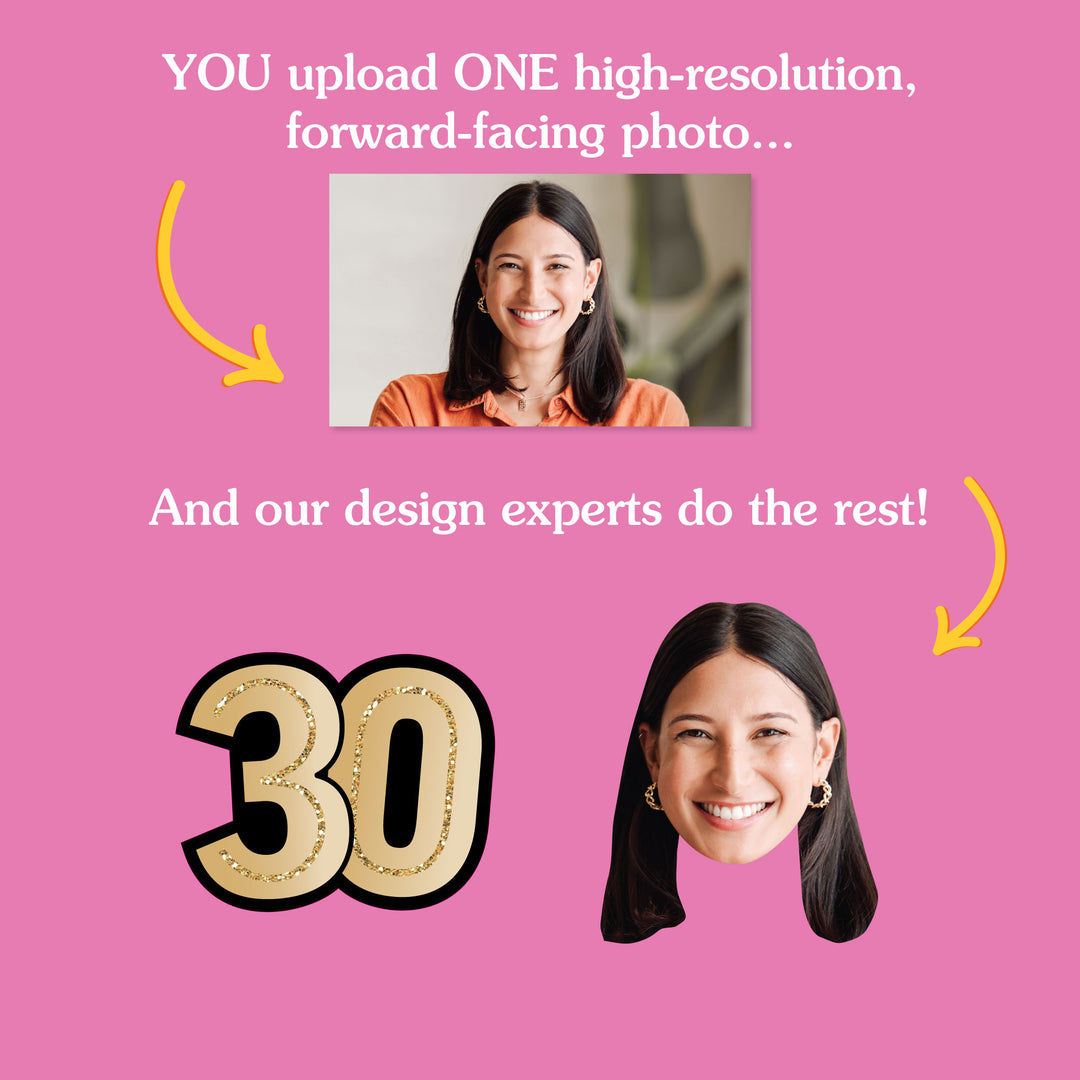30th birthday face cutouts personalized from one uploaded photo
