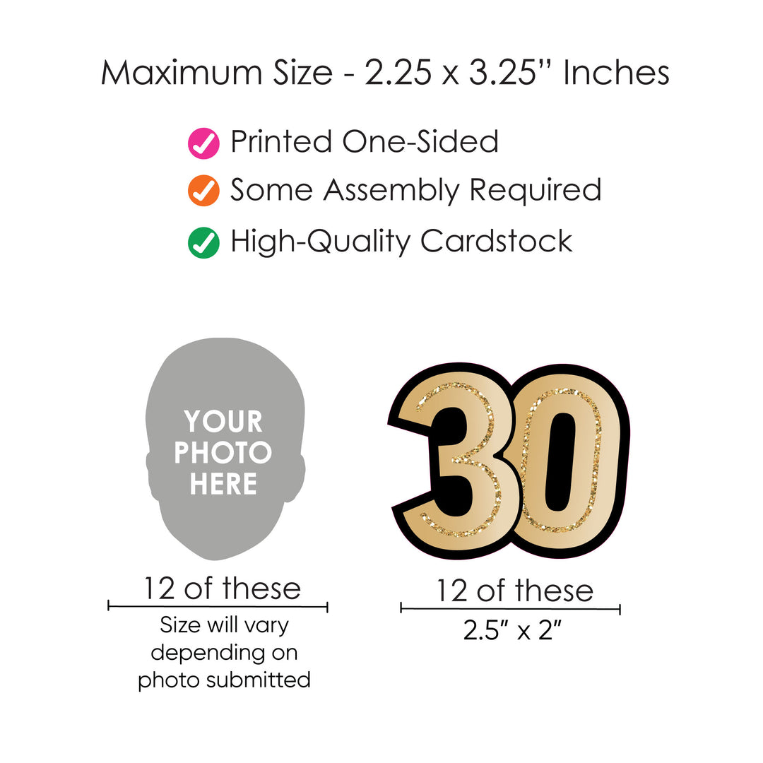 30th birthday straw cutout dimensions and cardstock material detail image