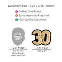 30th birthday straw cutout dimensions and cardstock material detail image