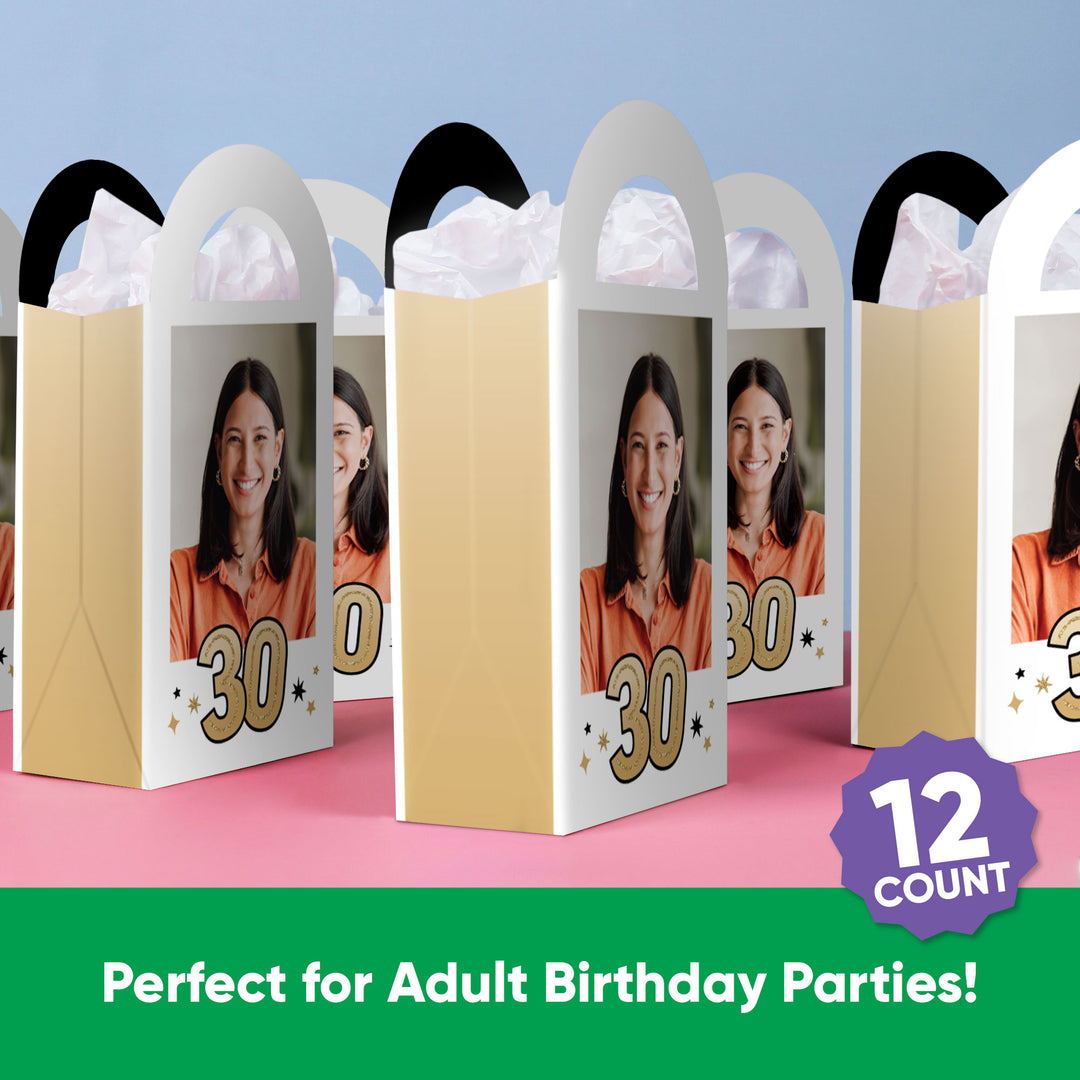 Custom Photo 30th Birthday Paper Favor Bags - 12 Ct