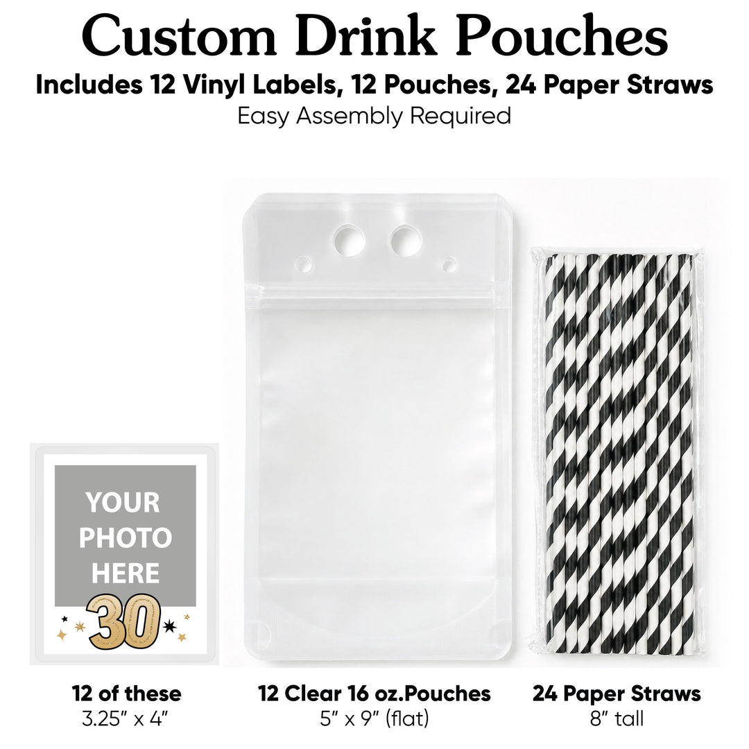 Custom Face Drink Pouches - 30th Birthday - 12 Ct