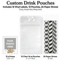 Custom Face Drink Pouches - 30th Birthday - 12 Ct