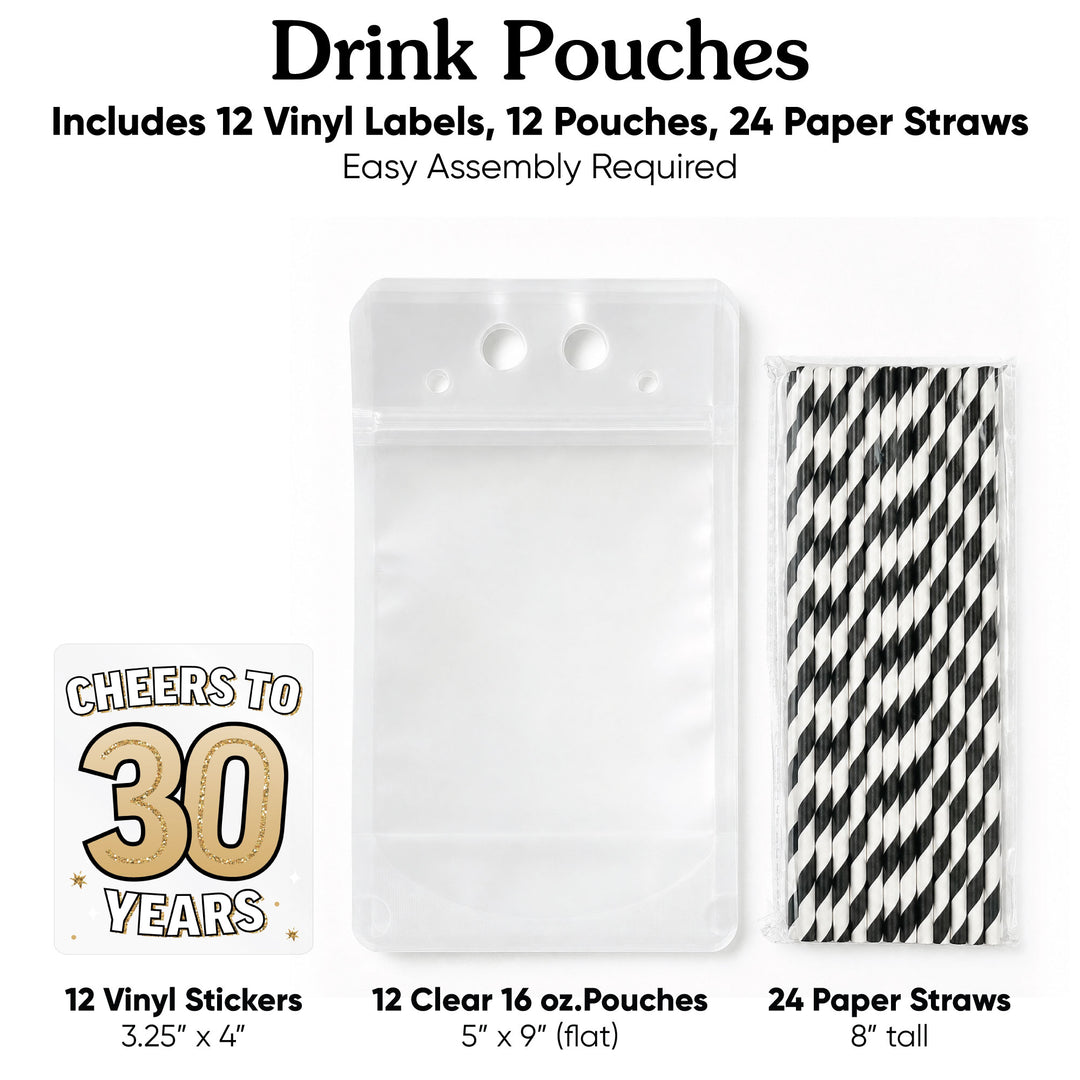 Drink Pouches - 30th Birthday - 12 Ct