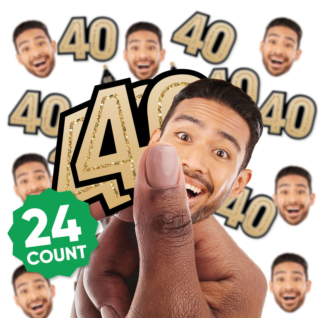 40th birthday mini face and number shapes shown in hand