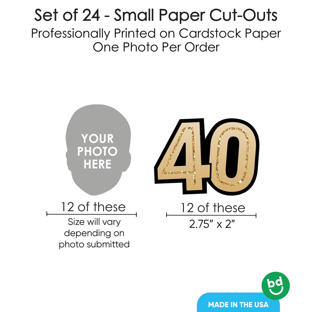 12 face cut outs and 12 number cut outs for 40th birthday table decor