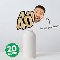 Set of 10 custom face cutouts and 10 black and gold 40 number shapes