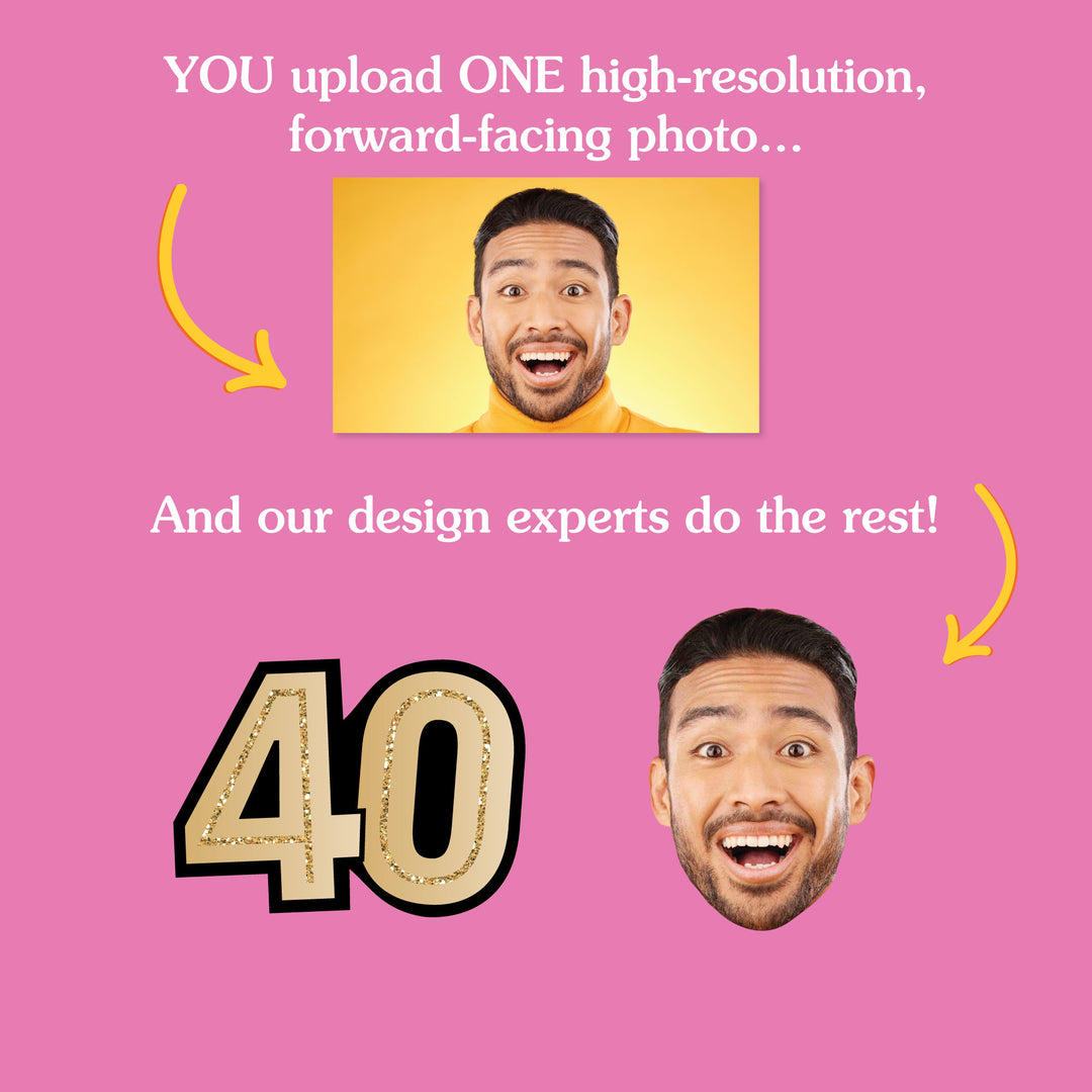 Personalized 40th birthday face cutouts made from one uploaded photo
