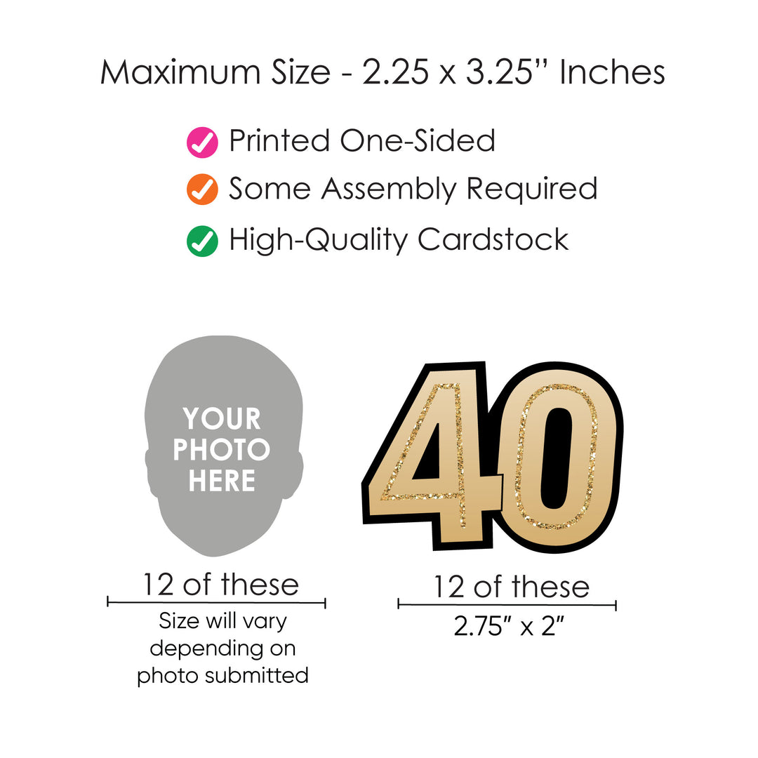 40th birthday straw topper dimensions and cardstock material detail image