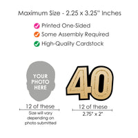 40th birthday straw topper dimensions and cardstock material detail image