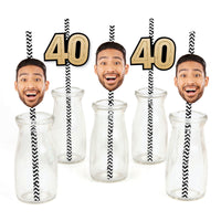 Custom 40th birthday fun face and number straw decorations