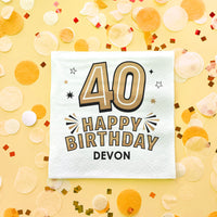 Custom Text Napkins - Black & Gold 40th Birthday - 50 Ct