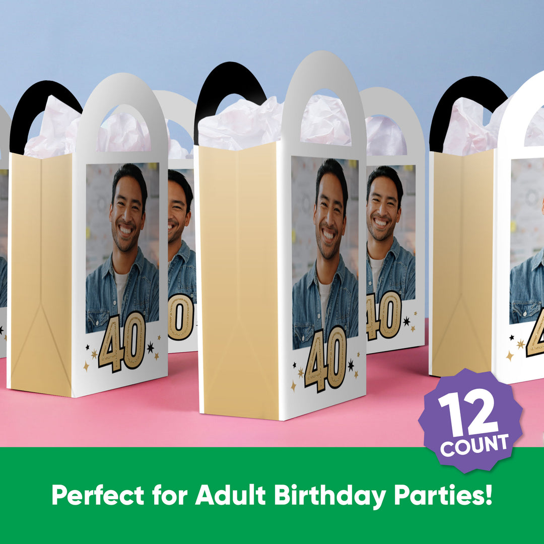Custom Photo 40th Birthday Paper Favor Bags - 12 Ct