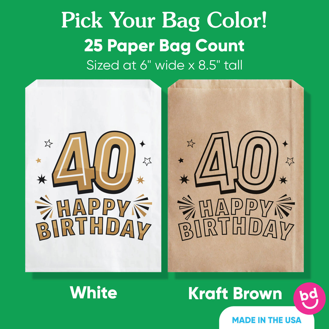 Paper Treat Bags - 40th Birthday - 25 Ct