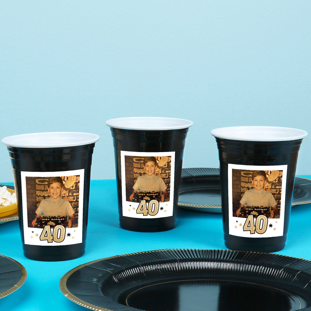 Custom Photo Party Cups - 40th Birthday - 16 Ct
