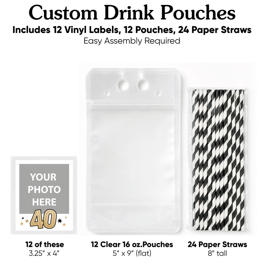 Custom Face Drink Pouches - 40th Birthday - 12 Ct