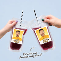 Custom Face Drink Pouches - 40th Birthday - 12 Ct