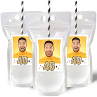 Custom Face Drink Pouches - 40th Birthday - 12 Ct