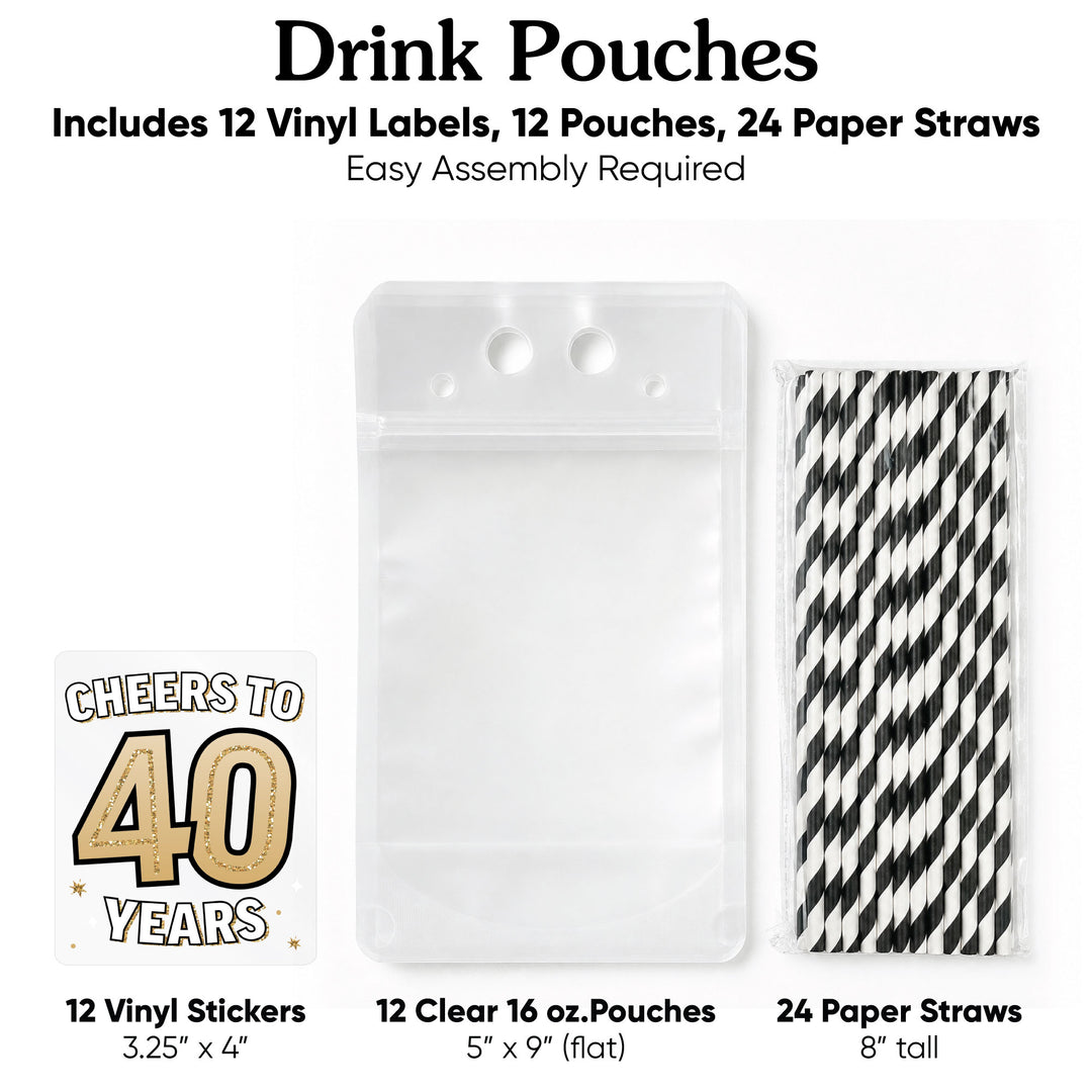 Drink Pouches - 40th Birthday - 12 Ct