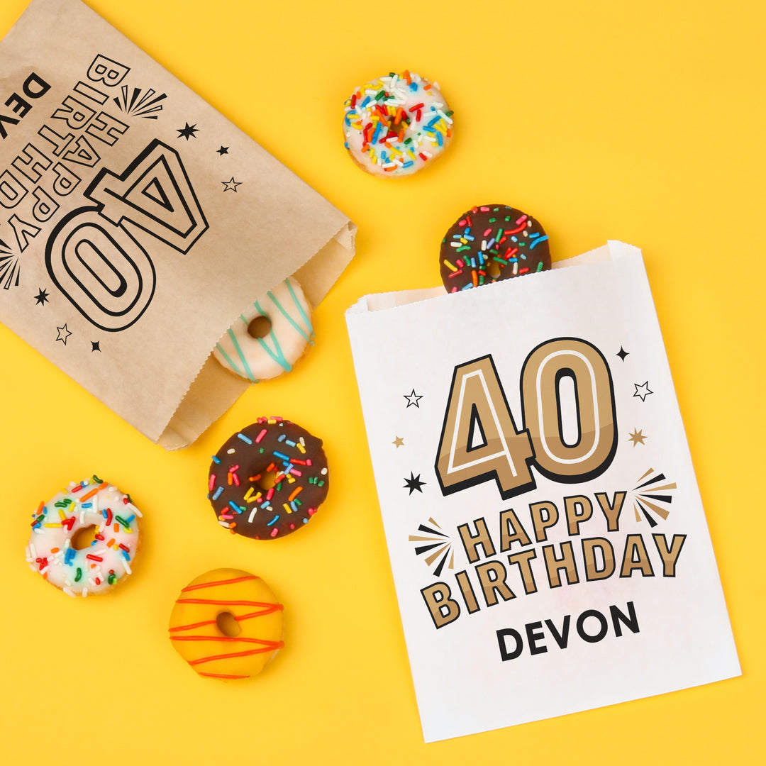 Custom Text Paper Treat Bags - 40th Birthday
