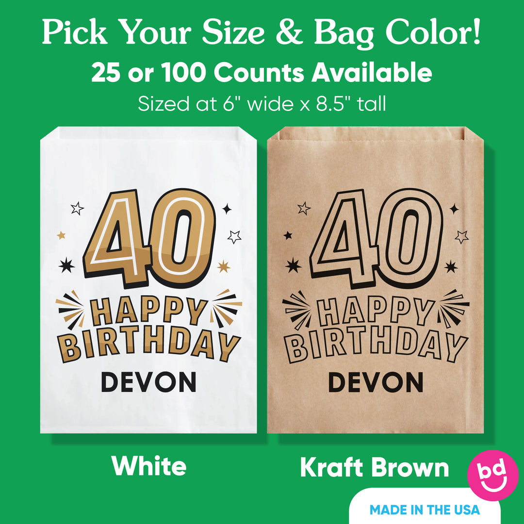 Custom Text Paper Treat Bags - 40th Birthday