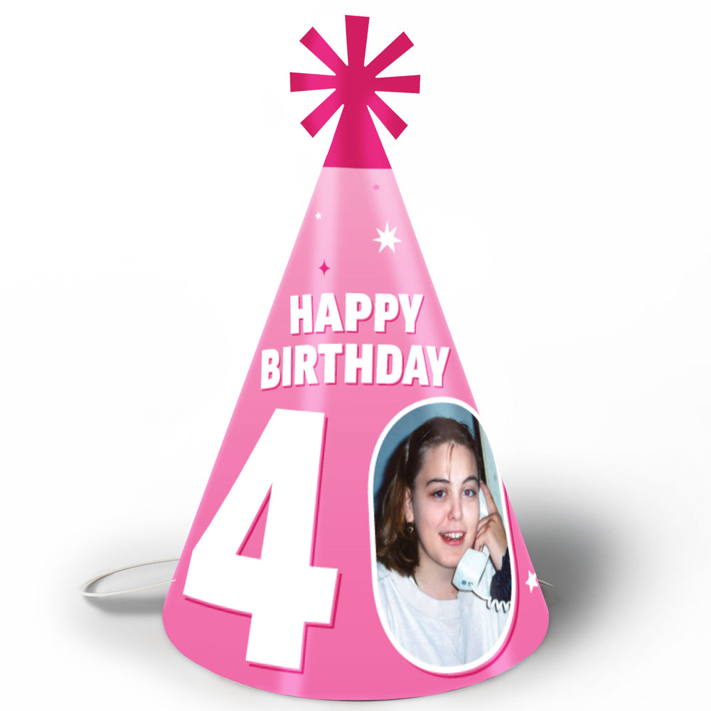 Custom Photo 40th Birthday Cone Hat - 8 Ct