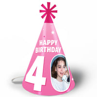 Custom Photo 40th Birthday Cone Hat - 8 Ct