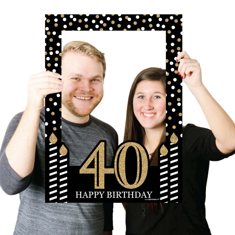 Adult 40th Birthday - Gold - Birthday Party Selfie Photo Booth Picture Frame & Props - Printed on Sturdy Material