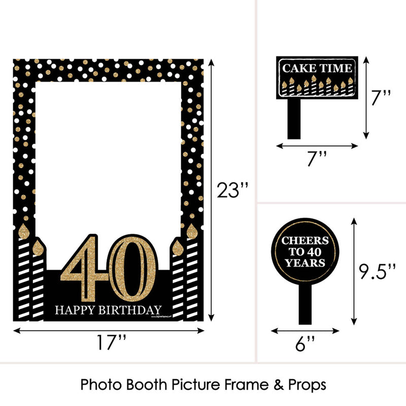 Adult 40th Birthday - Gold - Birthday Party Selfie Photo Booth Picture Frame & Props - Printed on Sturdy Material