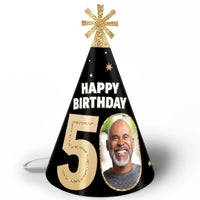 Custom Photo 50th Birthday Cone Hat - 8 Ct