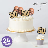 50th birthday dessert table decorated with mini face cutouts