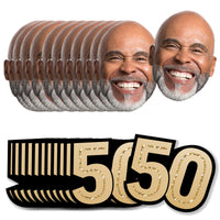 Custom 50th birthday fun face mini cutouts in black and gold