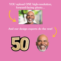 Personalized 50th birthday face decorations from one high resolution photo