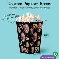 Custom Face 50th Birthday Popcorn Box - 12 Ct