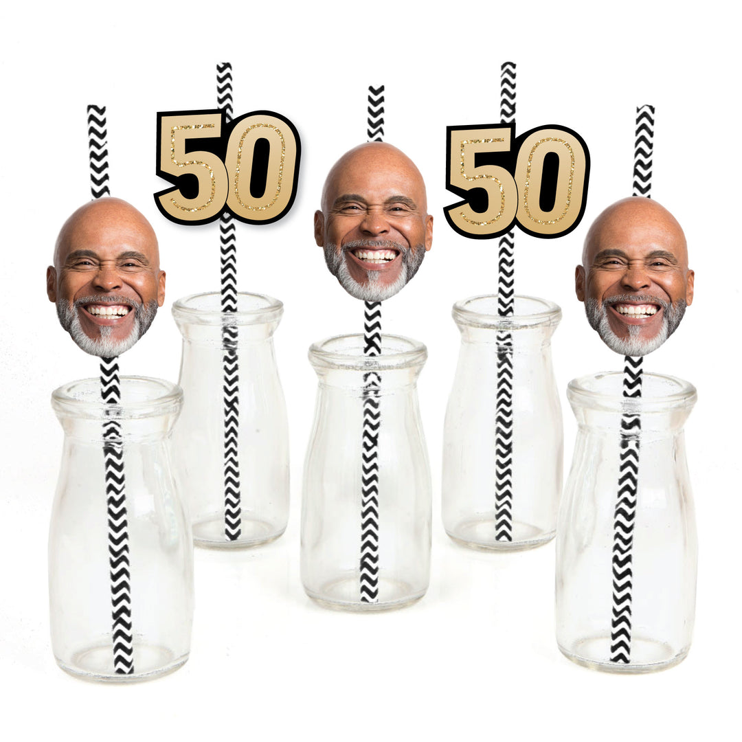 Custom 50th birthday fun face straw decoration set