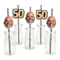 Custom 50th birthday fun face straw decoration set