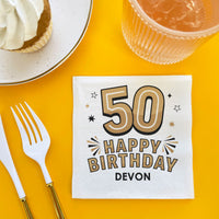 Custom Text Napkins - Black & Gold 50th Birthday