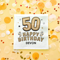 Custom Text Napkins - Black & Gold 50th Birthday