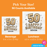 Custom Text Napkins - Black & Gold 50th Birthday